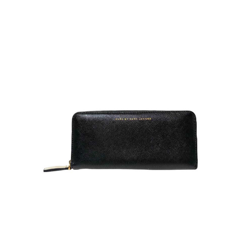 Marc by Marc Jacobs Black White Saffiano Leather Zip-around Continental Wallet